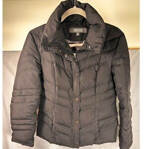 Kenneth Cole Reaction S Black Women's Quilted Puffer Jacket  Coat Zip-Up Collar